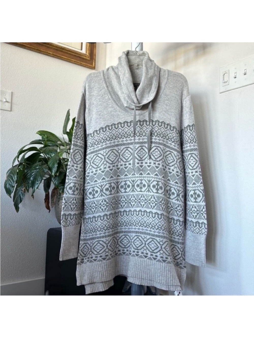 Eddie Bauer Women’s Knit Fair Isle Nordic Tunic Pullover Sweater Sz 2X Gray